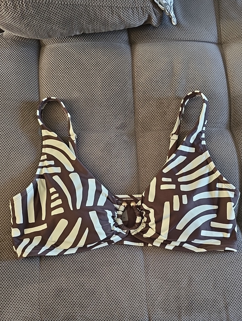Brown & Cream Patterned Bralette Swim Top